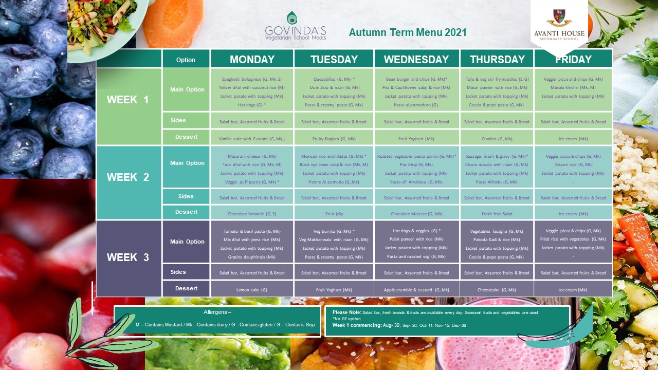 AHSS – Autumn menu 2021 – Update