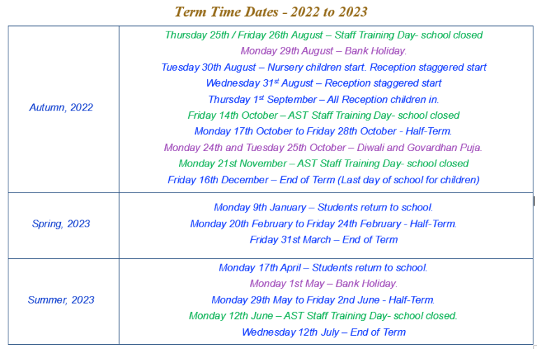 Term dates – Avanti Fields School