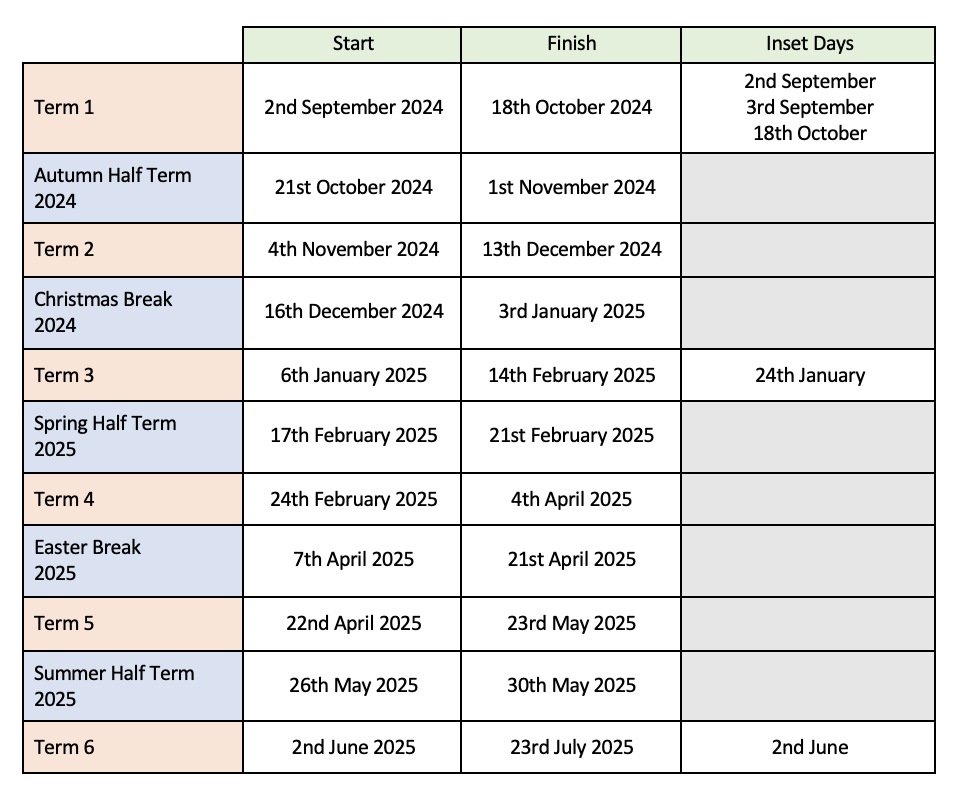 Term Dates and Events Calendar – Avanti Gardens